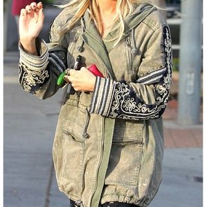Free People Green Jacket Parka Embellished